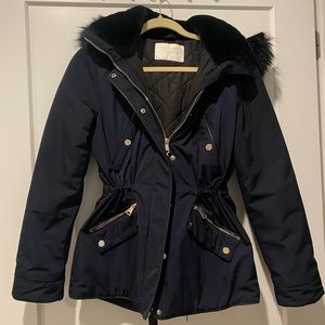 Zara Navy Fur Lined Parka